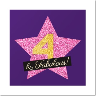 4th Birthday Gifts Women Fabulous - Pink Gold Posters and Art